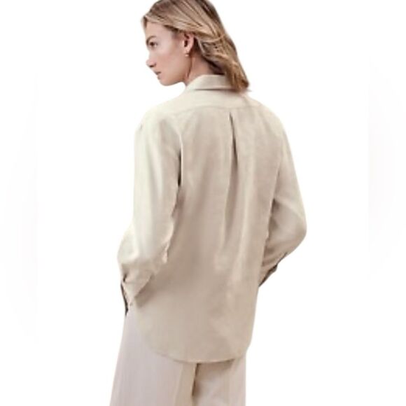Banana Republic Factory Vegan Suede Button Up Shirt Women's Stone Ivory XL New - Picture 4 of 13
